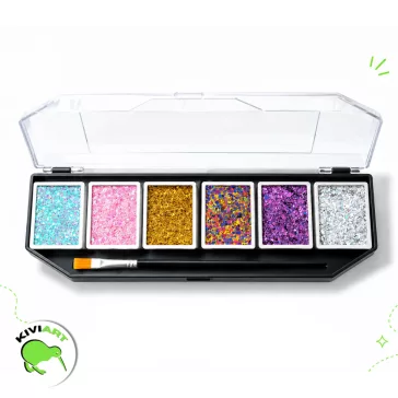Kivi Art Glitter Cream 6 színű csillámos krémpaletta ecsettel