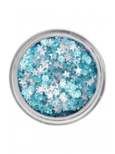 PXP Heavenly Blue chunky csillámkrém 10 ml-es tégelyben, különböző méretű kék és ezüst csillámokkal, gél alapban, arcra, testre, hajra