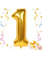 1-es szám arany fólia lufi 66 cm születésnapi dekoráció