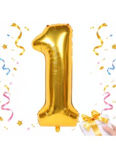 1-es szám arany fólia lufi 66 cm születésnapi dekoráció