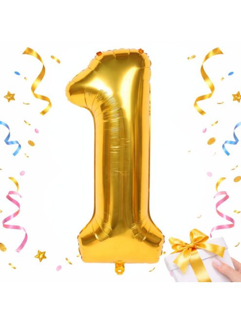 1-es szám arany fólia lufi 66 cm születésnapi dekoráció