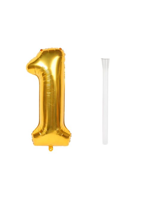 1-es szám arany fólia lufi 66 cm születésnapi dekoráció