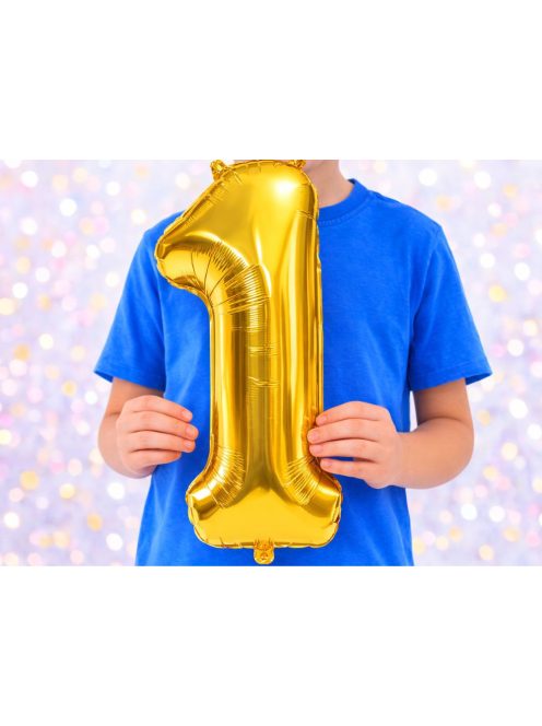 1-es szám arany fólia lufi 66 cm születésnapi dekoráció