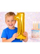 1-es szám arany fólia lufi 66 cm születésnapi dekoráció