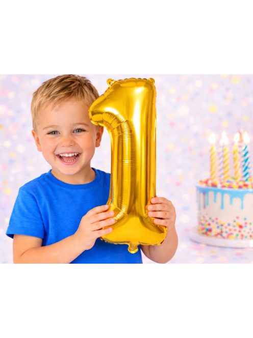 1-es szám arany fólia lufi 66 cm születésnapi dekoráció
