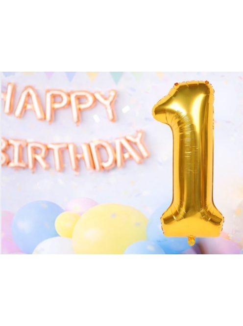 1-es szám arany fólia lufi 66 cm születésnapi dekoráció
