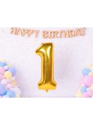 1-es szám arany fólia lufi 66 cm születésnapi dekoráció