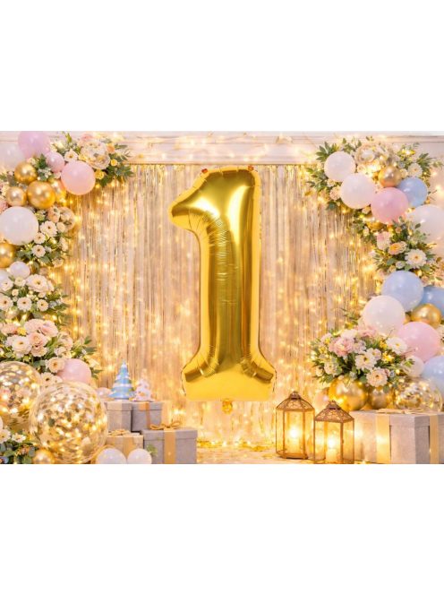 1-es szám arany fólia lufi 66 cm születésnapi dekoráció