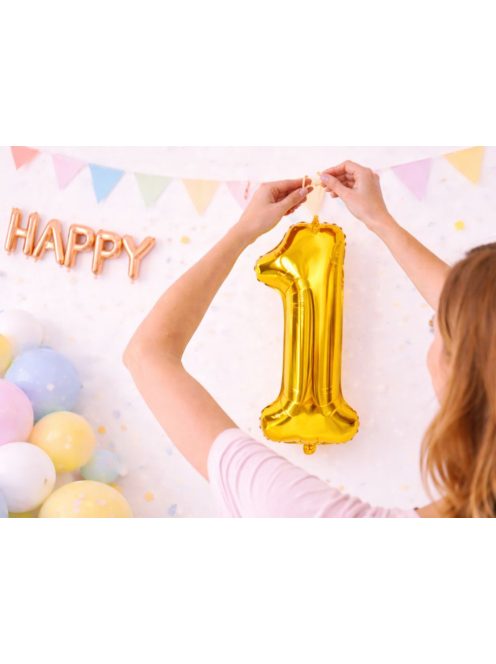 1-es szám arany fólia lufi 66 cm születésnapi dekoráció