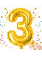 3-as szám arany fólia lufi 66 cm születésnapi dekoráció