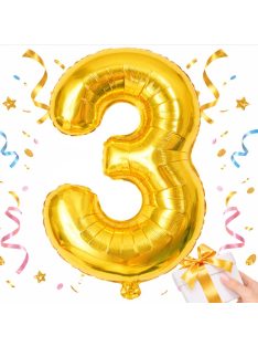 3-as szám arany fólia lufi 66 cm születésnapi dekoráció