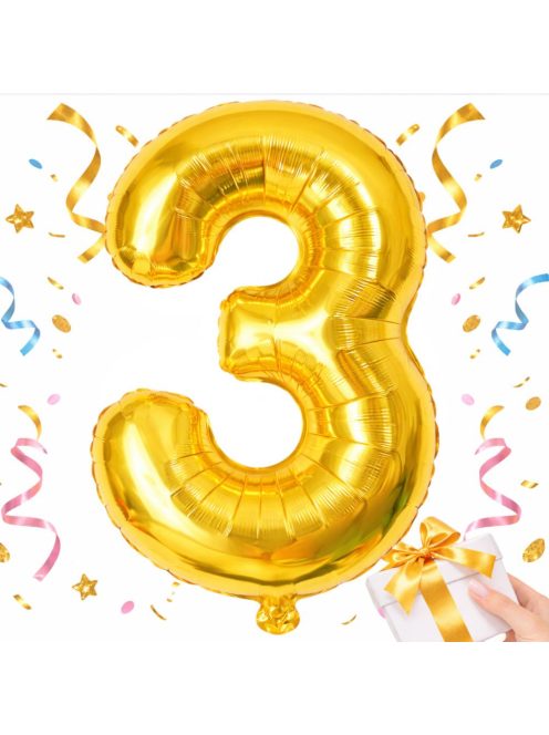 3-as szám arany fólia lufi 66 cm születésnapi dekoráció