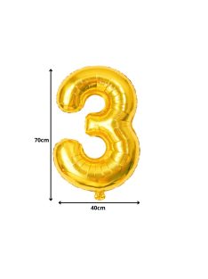 3-as szám arany fólia lufi 66 cm születésnapi dekoráció