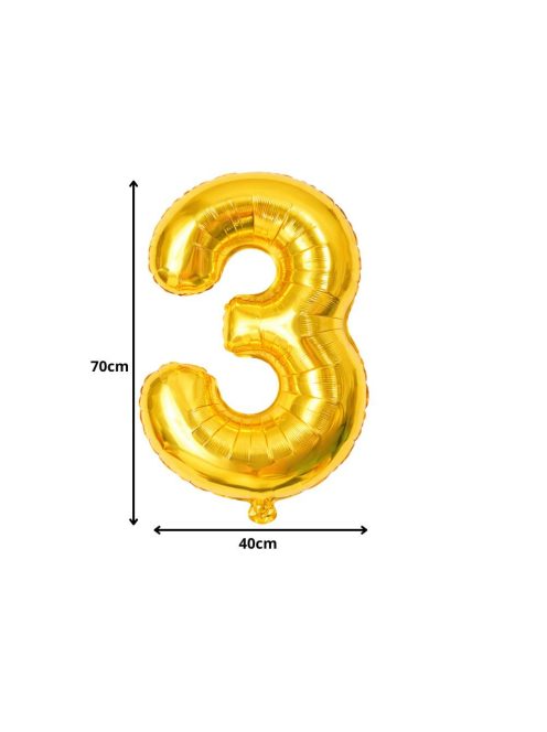 3-as szám arany fólia lufi 66 cm születésnapi dekoráció