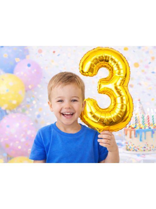3-as szám arany fólia lufi 66 cm születésnapi dekoráció