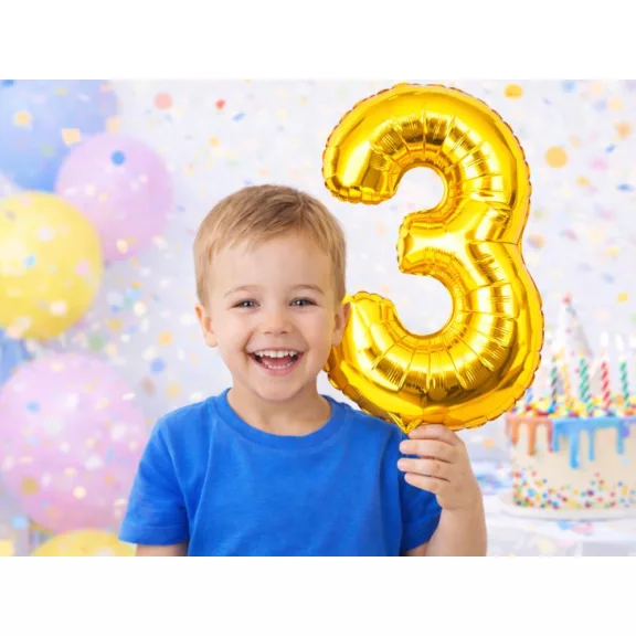 3-as szám arany fólia lufi 66 cm születésnapi dekoráció
