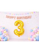 3-as szám arany fólia lufi 66 cm születésnapi dekoráció