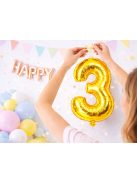 3-as szám arany fólia lufi 66 cm születésnapi dekoráció