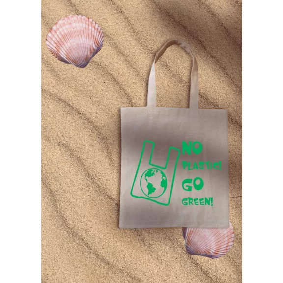 Vászon bevásárló szatyor, No Plastic! Go Green!