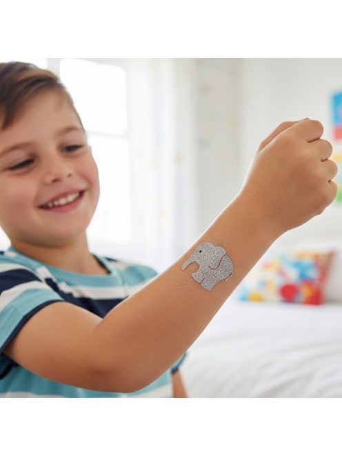 Bébi kis elefánt csillámtetoválás sablon – öntapadós háromrétegű festősablon a gyártótól.