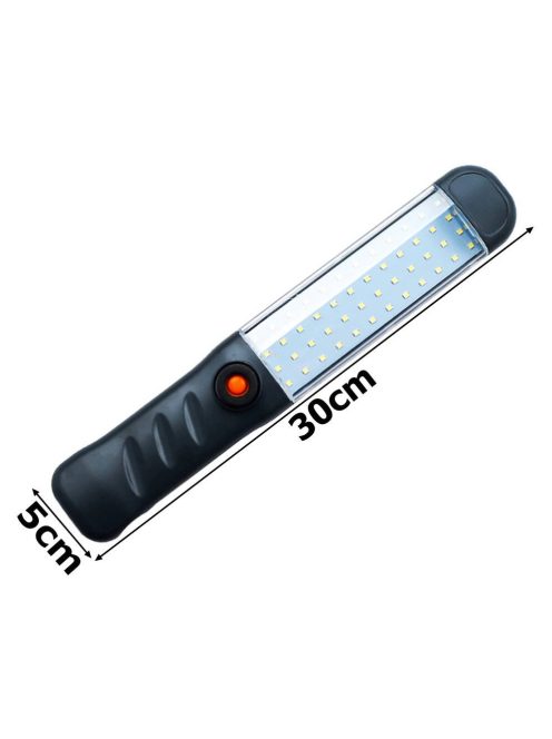 Erős műhelylámpa 48 LED COB technológiával, USB töltéssel, akasztóhoroggal és mágnessel rögzítve, sötét környezetben világít