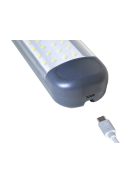 Erős műhelylámpa 48 LED COB technológiával, USB töltéssel, akasztóhoroggal és mágnessel rögzítve, sötét környezetben világít