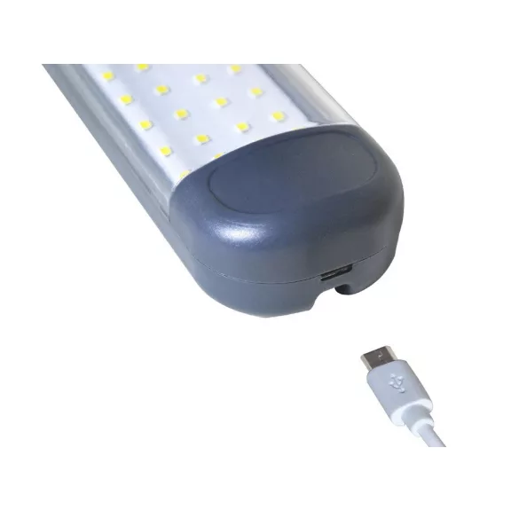 Erős műhelylámpa 48 LED COB technológiával, USB töltéssel, akasztóhoroggal és mágnessel rögzítve, sötét környezetben világít