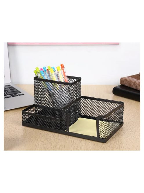 fém íróasztali rendszerező 3 rekeszes hálós fekete