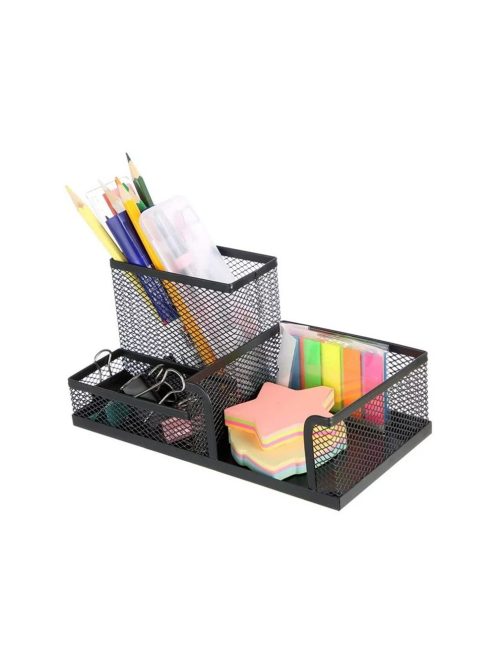 fém íróasztali rendszerező 3 rekeszes hálós fekete