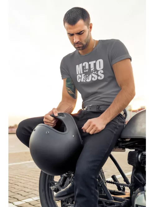 Kereknyakú póló, Motocross mintás, fekete, motoros póló, egyedi nyomtatás,
