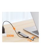 8 az 1-ben fém USB-C HUB adapter HDMI 4K, Gigabit Ethernet, 100W PD és SD olvasó funkcióval.