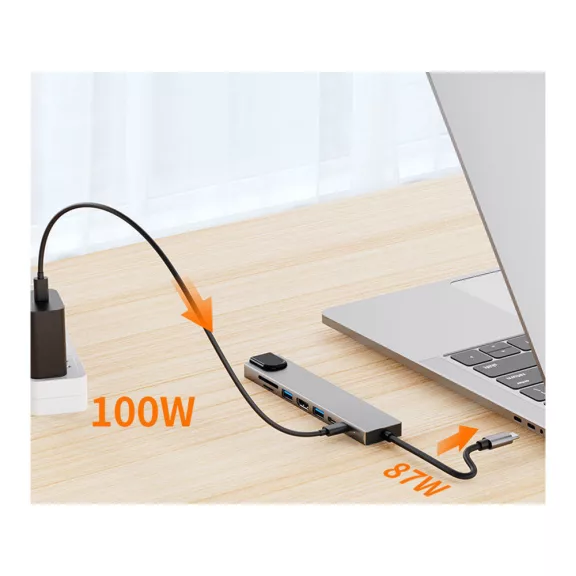8 az 1-ben USB-C HUB adapter HDMI, RJ45, SD/TF, USB-A és USB-C csatlakozókkal