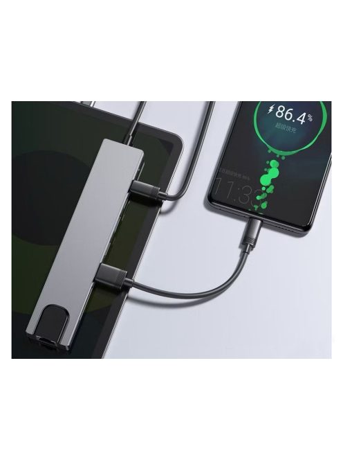 8 az 1-ben fém USB-C HUB adapter HDMI 4K, Gigabit Ethernet, 100W PD és SD olvasó funkcióval.