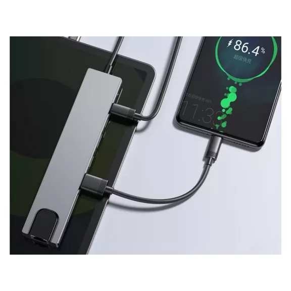 8 az 1-ben USB-C HUB adapter HDMI, RJ45, SD/TF, USB-A és USB-C csatlakozókkal