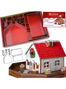 Mézeskalács házikó sütőforma szett, 10 db-os, karácsonyi kekszkiszúrók, rozsdamentes acél, betlehem, ünnepi kunyhó, diy karácsonyi sütemény