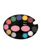 PXP Professional Colors 12 rekeszes arcfestő paletta, benne 12 alapszínnel, valamint 2 arcfestő ecsettel és 2 szivaccsal.
