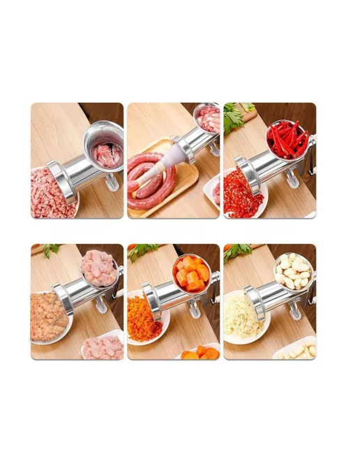 kézi húsdaráló kolbásztöltő fejjel alumínium hajtókaros daráló