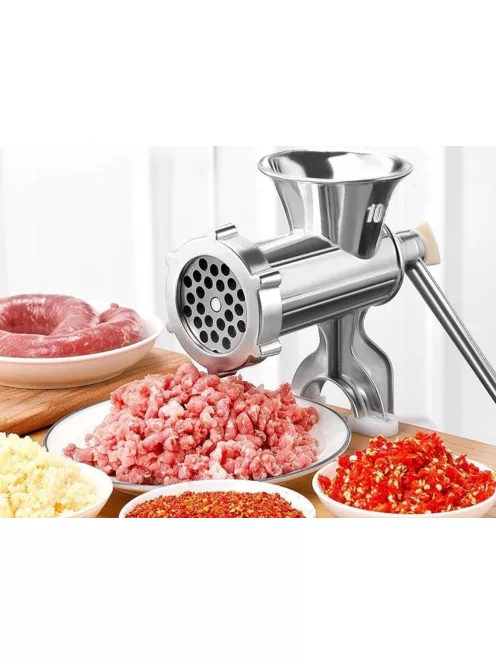 kézi húsdaráló kolbásztöltő fejjel alumínium hajtókaros daráló