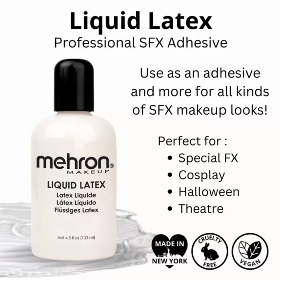 Mehron Liquid Latex 133ml – professzionális folyékony latex SFX munkákhoz