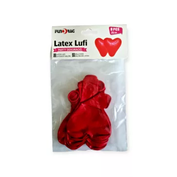 Szív alakú gumi lufi piros 25cm 8db/cs