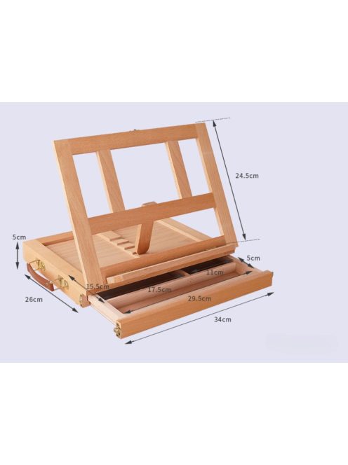 Asztali festőállvány, íróasztali rajztábla, fiókos fa bőrönd, dőlésszög állítható, hordozható művész állvány, akvarell, olajfestés, hobbi festőállvány