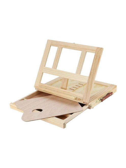 Asztali festőállvány, íróasztali rajztábla, fiókos fa bőrönd, dőlésszög állítható, hordozható művész állvány, akvarell, olajfestés, hobbi festőállvány