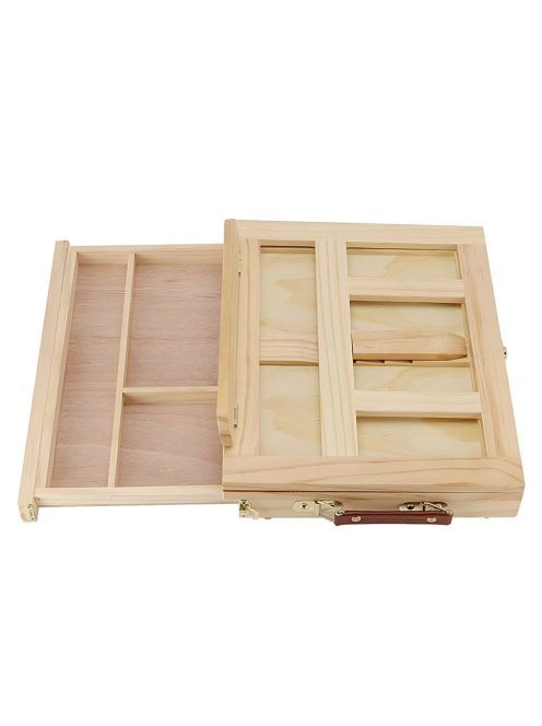 Asztali festőállvány, íróasztali rajztábla, fiókos fa bőrönd, dőlésszög állítható, hordozható művész állvány, akvarell, olajfestés, hobbi festőállvány