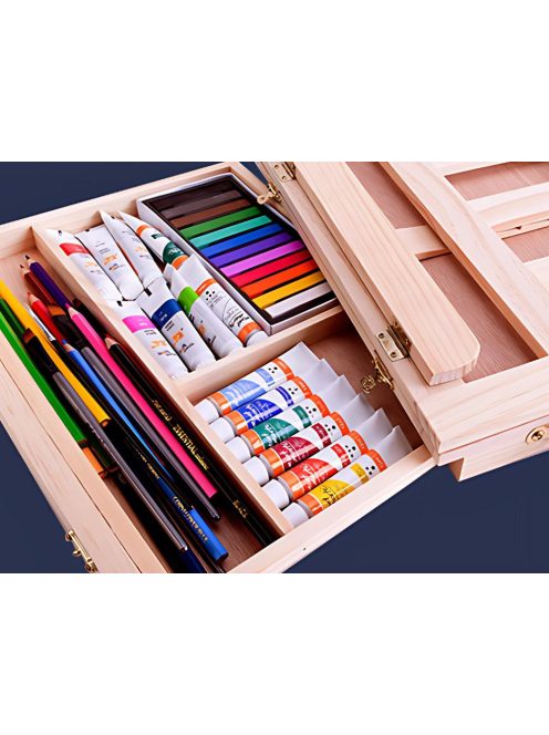 Asztali festőállvány, íróasztali rajztábla, fiókos fa bőrönd, dőlésszög állítható, hordozható művész állvány, akvarell, olajfestés, hobbi festőállvány