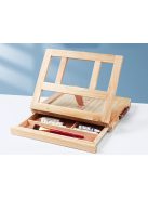 Asztali festőállvány, íróasztali rajztábla, fiókos fa bőrönd, dőlésszög állítható, hordozható művész állvány, akvarell, olajfestés, hobbi festőállvány