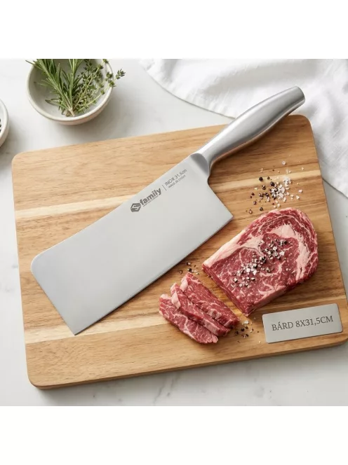 Professzionális rozsdamentes konyhai bárd 31,5 cm hosszúságban, 8 cm széles pengével