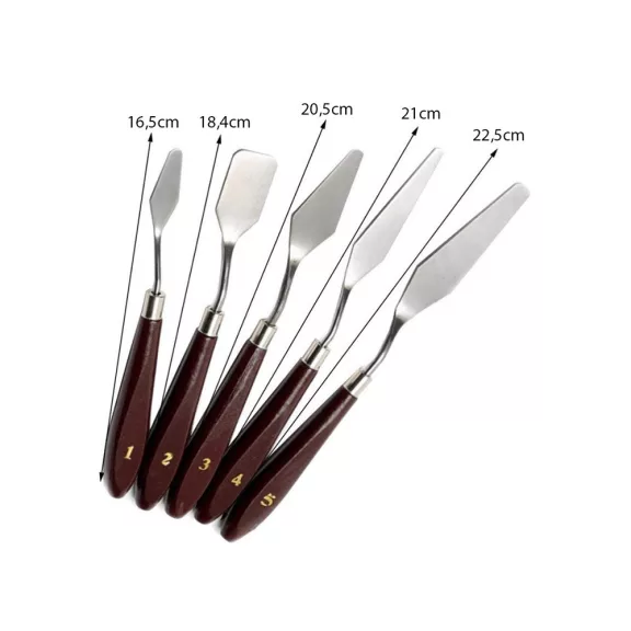 Különböző alakú festőspatulák palettakéses festéshez