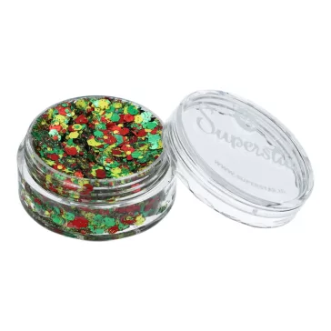 Karneváli zöld piros arany Superstar chunky glitter krém átlátszó tégelyben