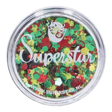 Karneváli zöld piros arany Superstar chunky glitter krém átlátszó tégelyben