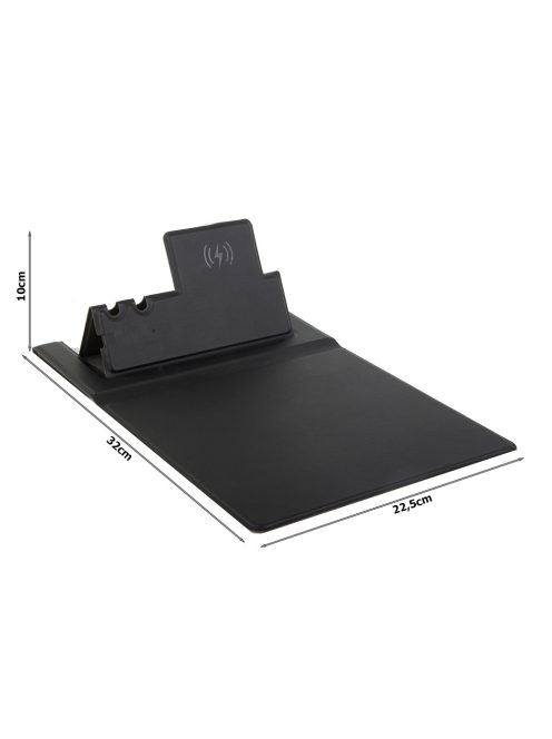 Vezeték nélküli töltős egérpad, Qi indukciós telefon töltő, asztali rendező, tolltartó, minimalista design, irodai kiegészítő, home office